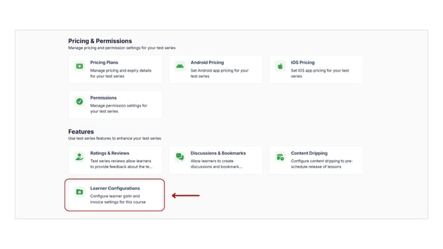 Set Up Learner Invoicing and GSTIN(Learner Configurations) for Test Series step 2