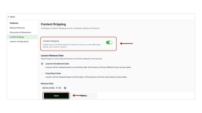 Enable content dripping for your test series step 4