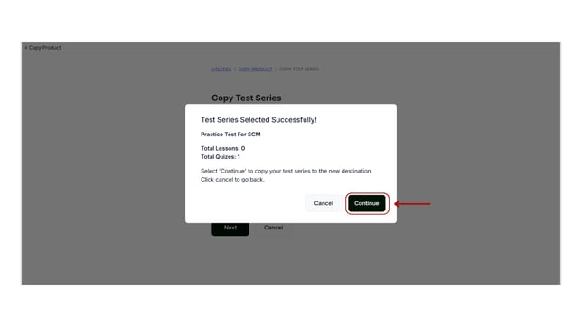 Copy the existing test series step 8