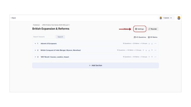 Unpublish the test series step 1