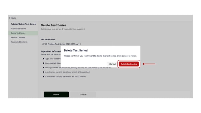Delete test series step 5