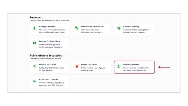 Remove learners from the test series step 2