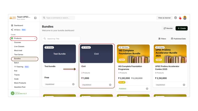 Add products to bundles step 1
