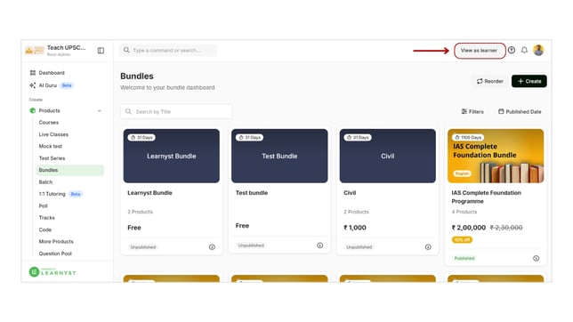 Preview bundle as a learner step 1