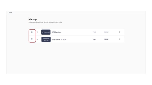 Reorder products to the bundle step 3