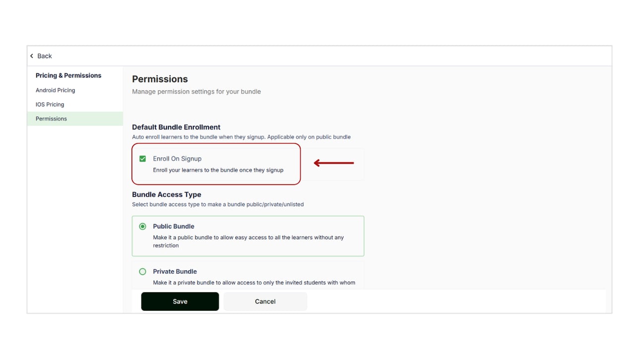 Manage Bundle permissions settings