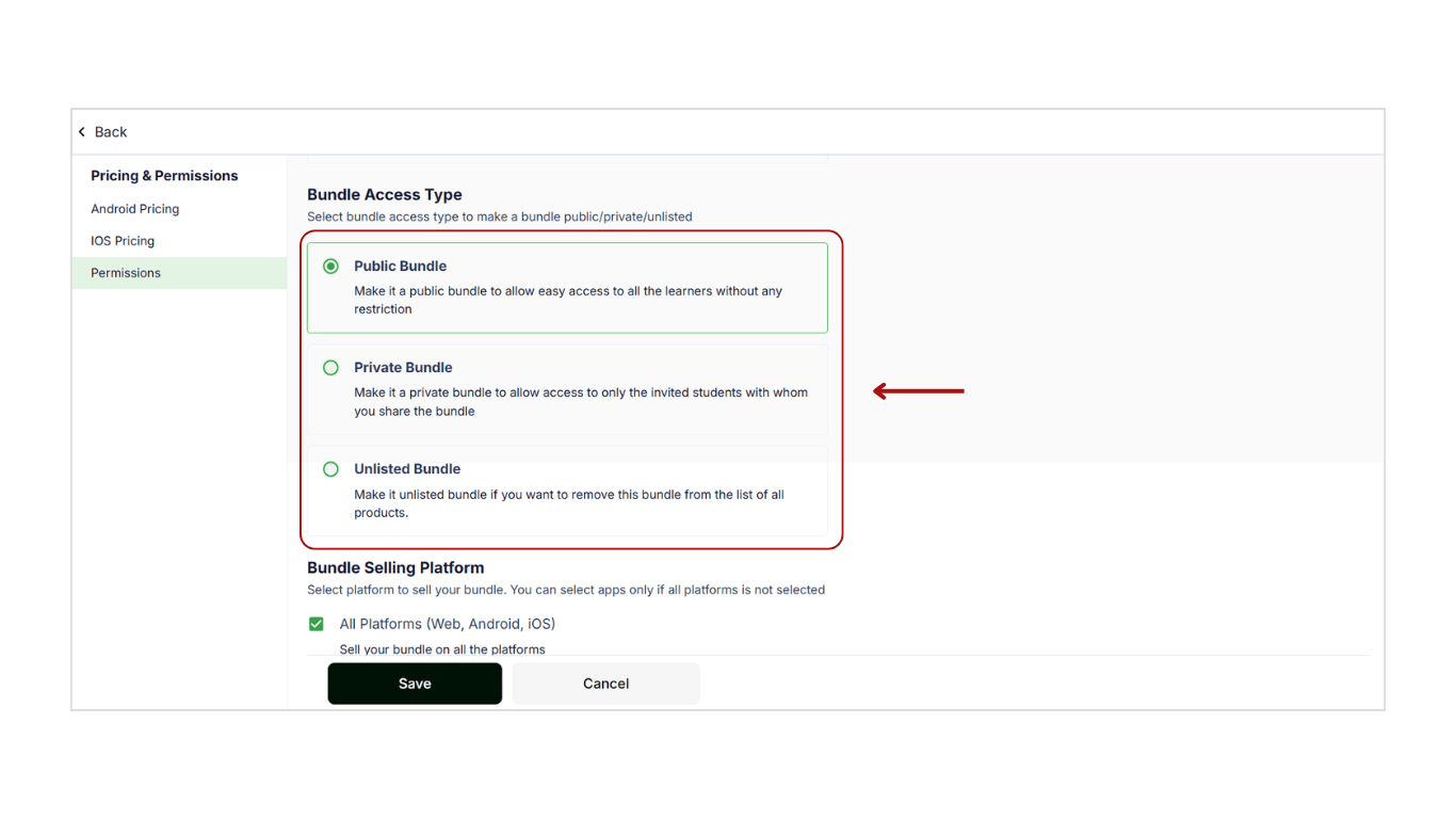 Manage Bundle permissions settings