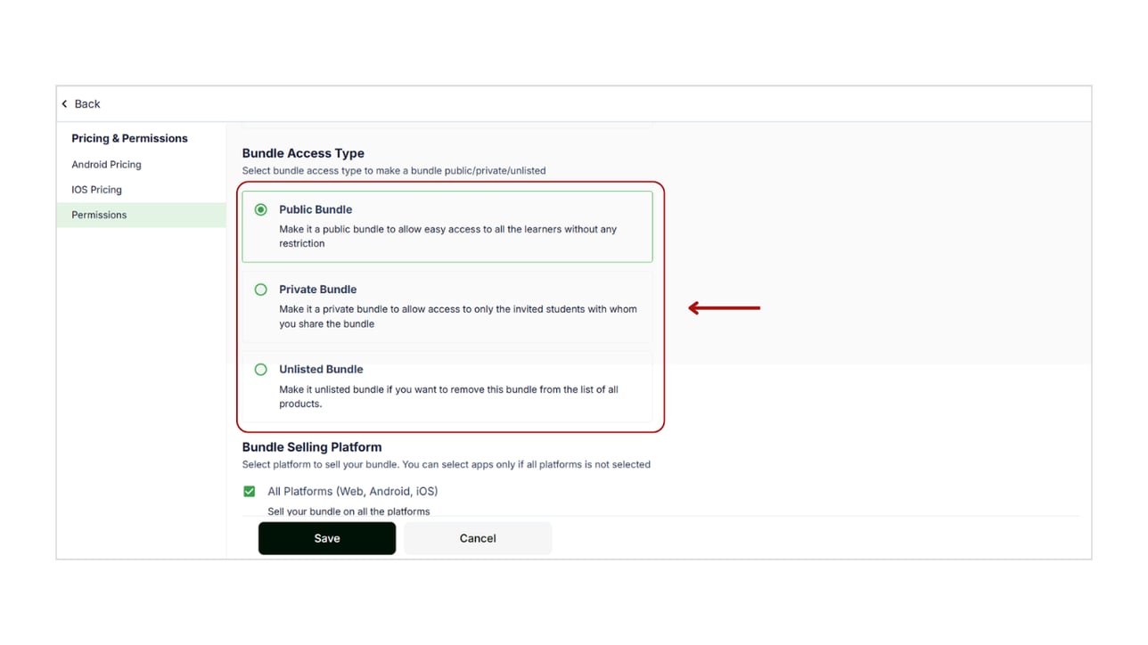 Manage Bundle permissions settings