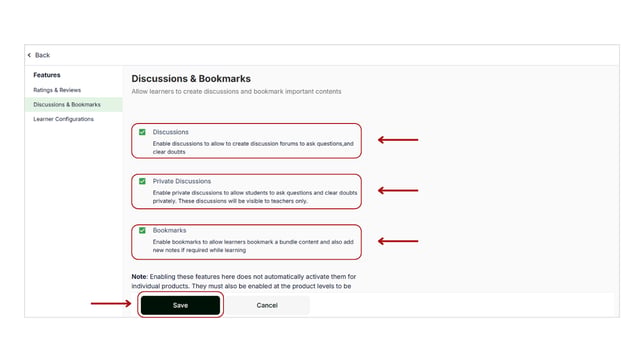 Enable discussion and bookmark features in bundle step 3