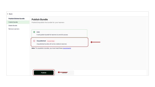 Unpublish the Bundle step 3