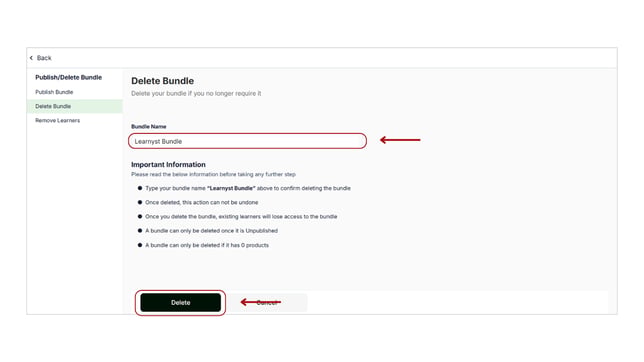 Delete a bundle step 3