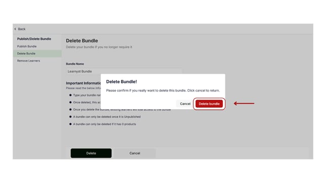 Delete a bundle step 4