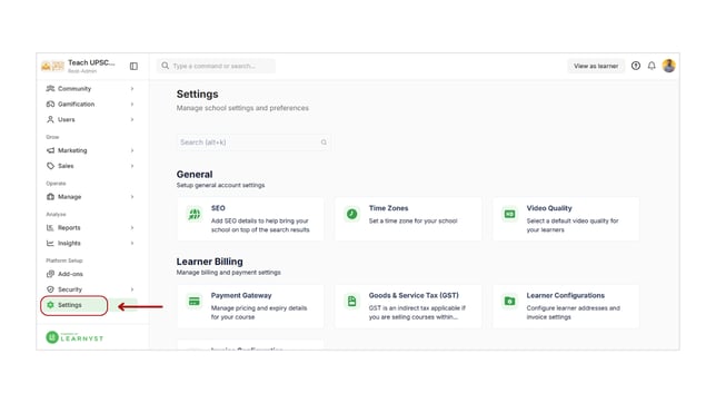Overview of the School Settings step 2