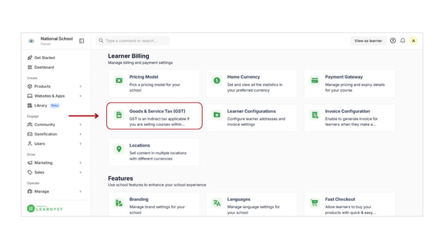 Configure GSTIN (India) collection for Learnyst Schools step 1