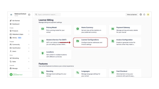 Setting Up Learner Configuration Settings step 1