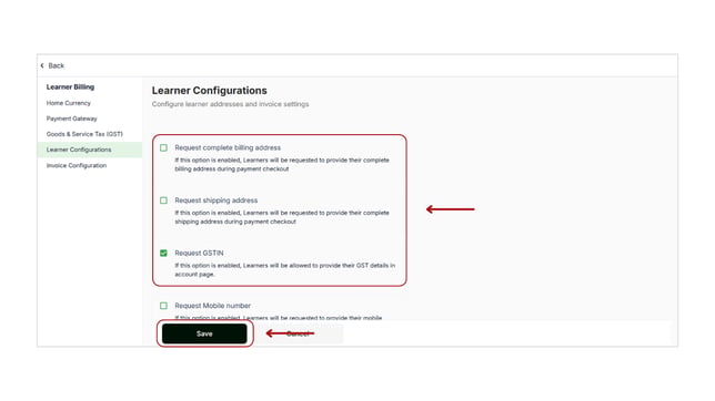 Setting Up Learner Configuration Settings step 2