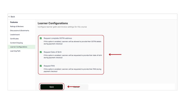 Setting Up Learner Configuration Settings step 4