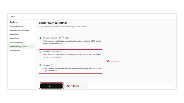 Setting Up Learner Configuration Settings step 7