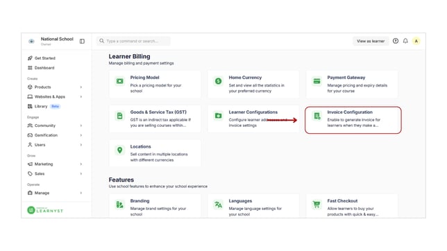 Enabling Invoice Generation step 1