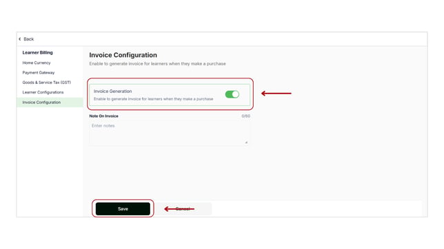 Enabling Invoice Generation step 2