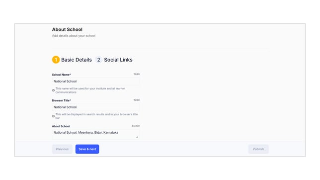 Update school name, logo and social media links step 3