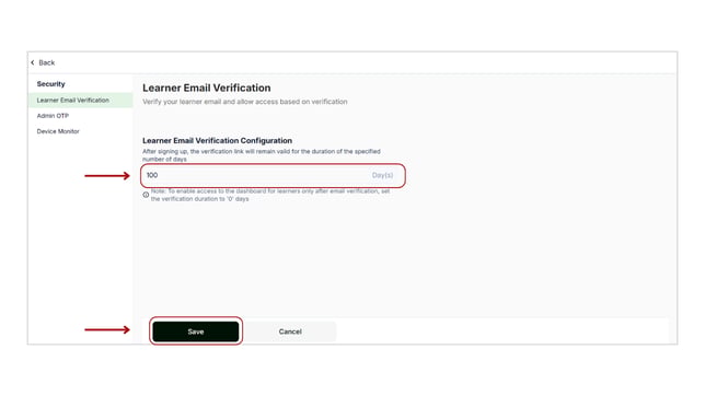 Learner Email Verification after certain number of days step 2