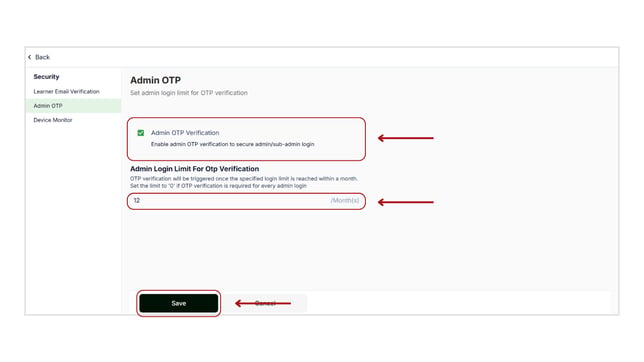 Set OTP for admin/sub admin of your School step 2