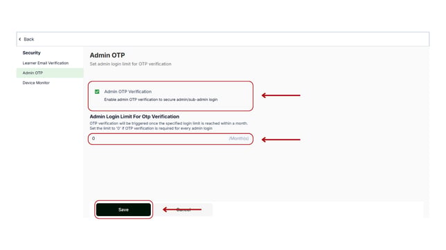 Set OTP for admin/sub admin of your School step 3