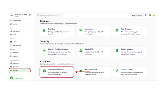 Configure details for sending transactional emails step 2