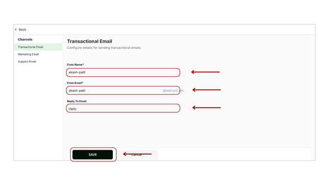 Configure details for sending transactional emails step 3