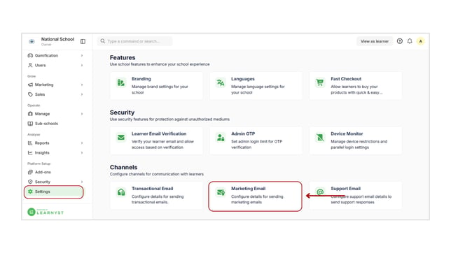 Configure details for sending marketing emails step 1