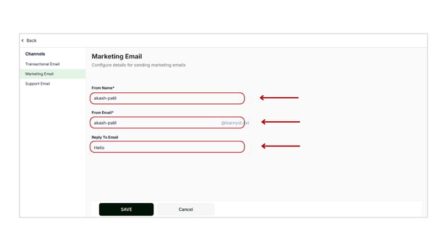 Configure details for sending marketing emails step 2
