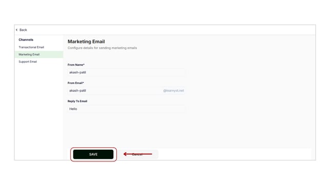 Configure details for sending marketing emails step 3