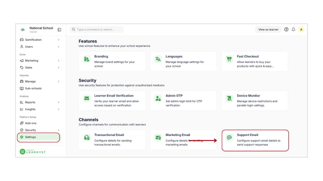 Configure details for sending support emails step 1