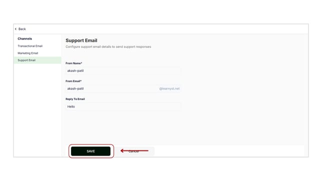 Configure details for sending support emails step 3