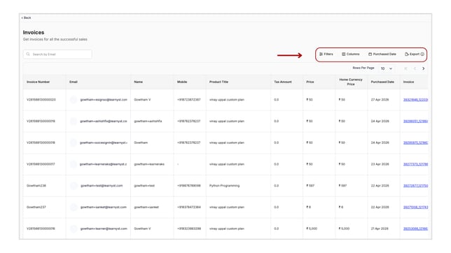 Obtain all the invoice details of your sales step 4