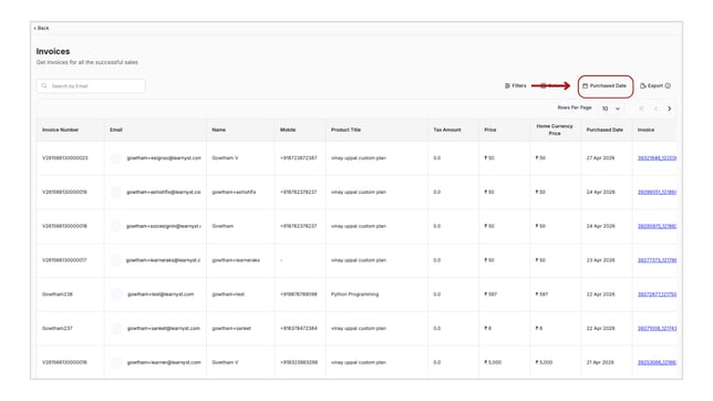 Obtain all the invoice details of your sales step 5