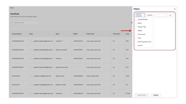 Obtain all the invoice details of your sales step 6