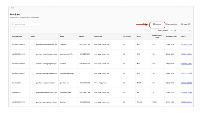 Obtain all the invoice details of your sales step 7