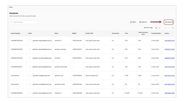 Obtain all the invoice details of your sales step 9