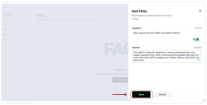 Add Faq details to the courses (2)