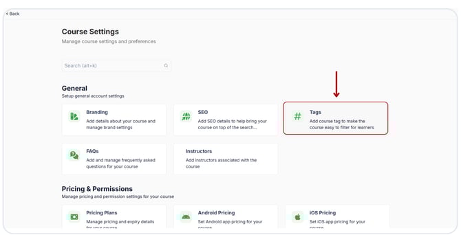 Add Tag details to the courses