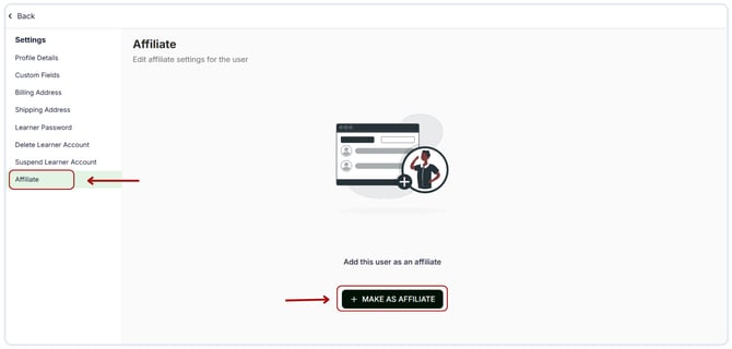 Add a Learner as an Affiliate from admin dashboard