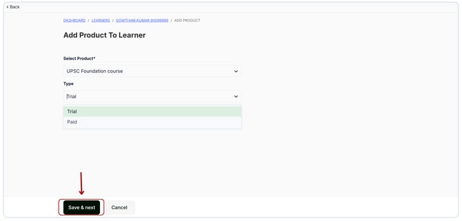 Add a learner to a product manually (1)