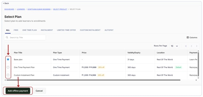 Add a learner to a product manually (2)