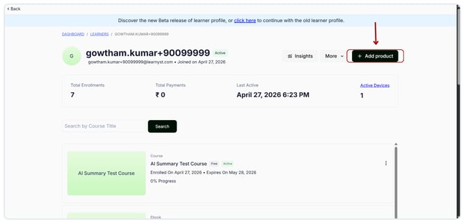 Add a learner to a product manually