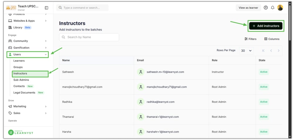 Add Instructors to Your School