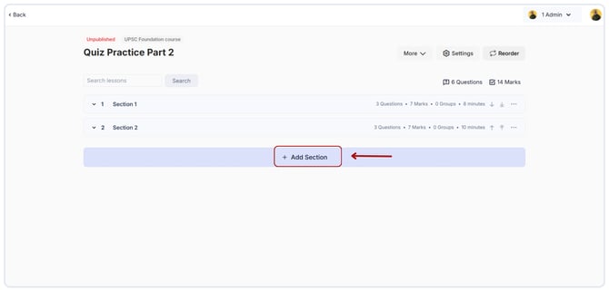 Add new sections to the quiz.