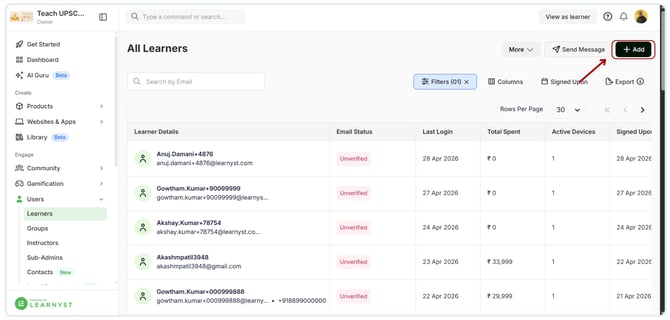 Adding new Learners to a Course