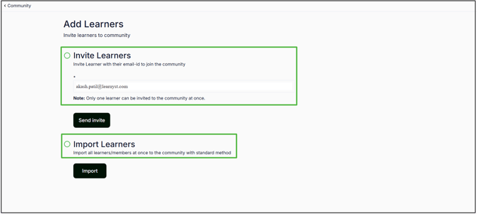 illustration of selecting learnyst community to invite learners step 3